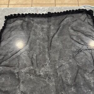 Black Sheer Scarf with Lace Trim